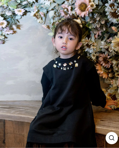 出口日本原单Rora秋冬新款手工订钻蕾丝花边毛圈卫衣连衣裙T恤