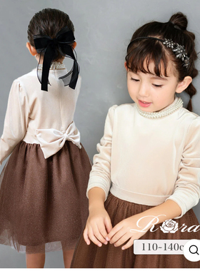 出口日本原单贵牌Rora女童连衣裙公主裙气质纱裙丝绒手工订珠