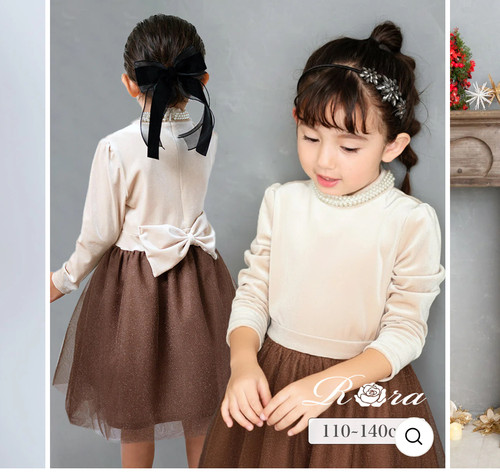 出口日本原单贵牌Rora女童连衣裙公主裙气质纱裙丝绒手工订珠