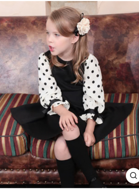 出口日本原单外贸rora女童秋冬款连衣裙儿童波点印花长袖裙子