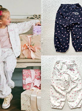 日本公主贵牌shirleytemple秀兰邓波st秋款系列满印玫瑰花运动裤