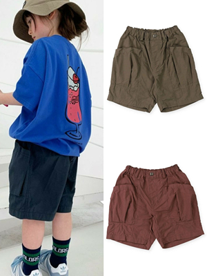 日系quoti use fith全棉短裤男女同款亲子装童装侧口袋松紧腰