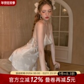 今夕何夕性感睡衣女秋2025新款 纯欲风小胸高级感冰丝吊带睡裙套装