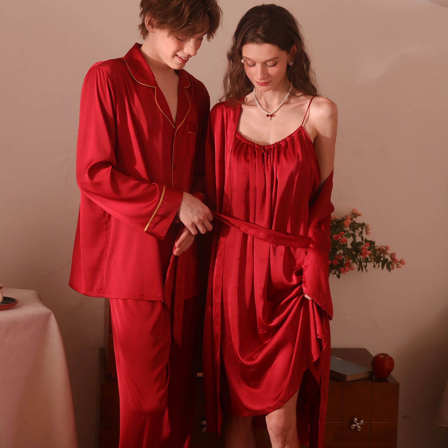 今夕何夕红色情侣睡衣结婚男女本命年家居服性感吊带套装新婚礼物