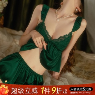 今夕何夕法式 两件套睡衣 性感家居服少女蕾丝吊带甜美夏季 吊带短裤