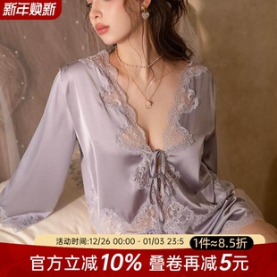 家居服套装 今夕何夕睡衣女夏款 长袖 高级感纯欲风蕾丝夏季 2025新款