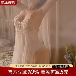今夕何夕性感睡衣女小胸诱惑2025新款 吊带免脱低胸 美背睡裙法式