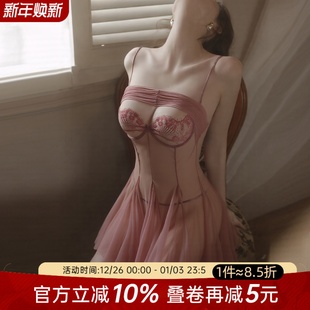 今夕何夕性感睡衣女钢圈聚拢小胸显大床上qqny蕾丝透视私房诱惑