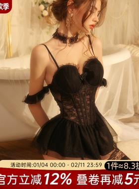 今夕何夕性感睡衣女小胸聚拢蕾丝纯欲风高级感qqny吊带连体塑身衣
