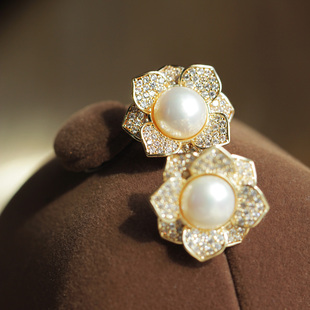 轻奢细闪双层立体山茶花 强光天然淡水珍珠925银针耳环无痛耳夹