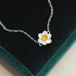 通体925银手链复古国风莲花雅韵花卉植物金蕊荷花纯银手饰女银饰