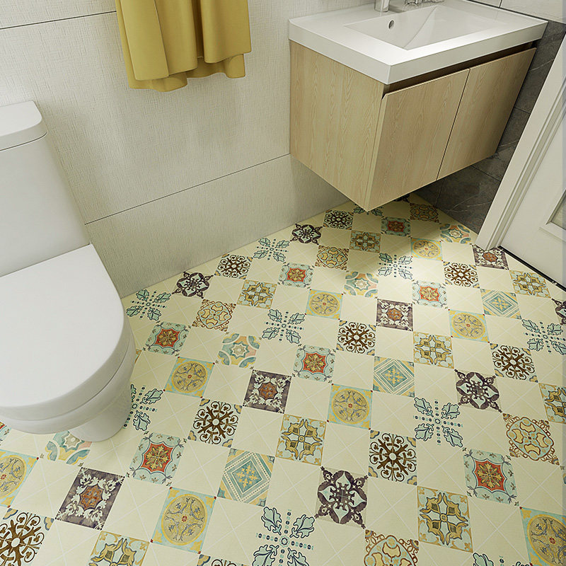 复古厕所自粘地贴pvc地面翻新地砖贴纸防水防滑厨房花砖墙贴仿瓷
