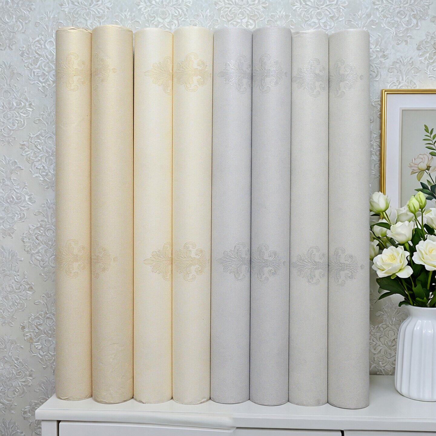 26新款无纺环保轻奢风格简约北欧3d浮雕墙纸壁纸卧室客厅小花型