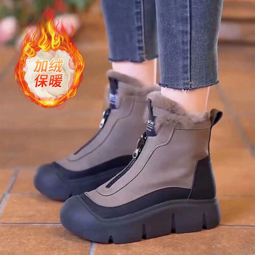 【反季清仓】冬季棉鞋女高帮厚底舒适轻便拉链款女鞋日常保暖女靴