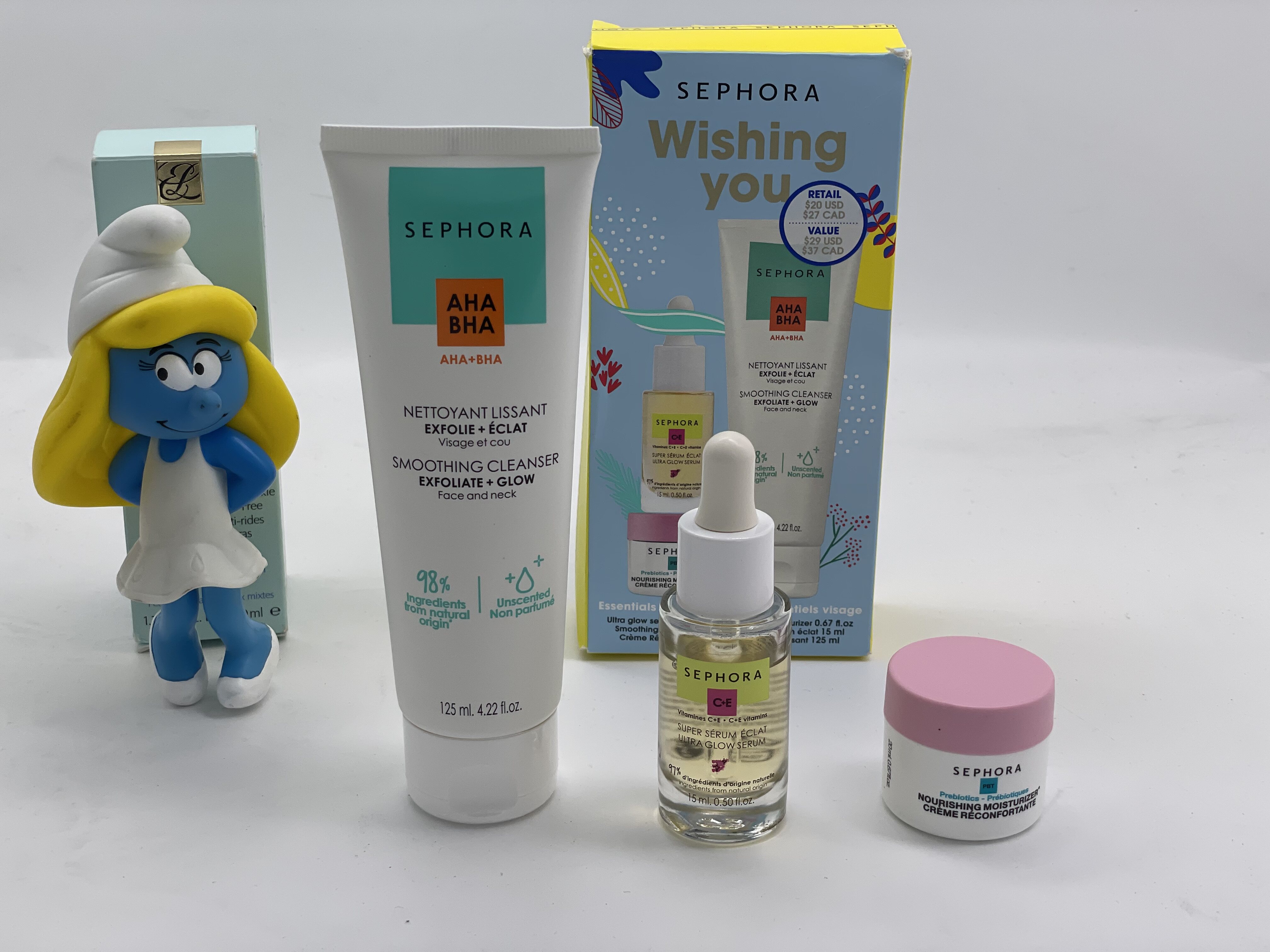 美国 丝芙兰AHA + BHA 的平滑洁面乳125mlvc精华15ml保湿面霜20ml