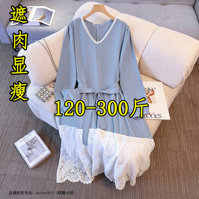 大码法式假两件连衣裙子长裙子