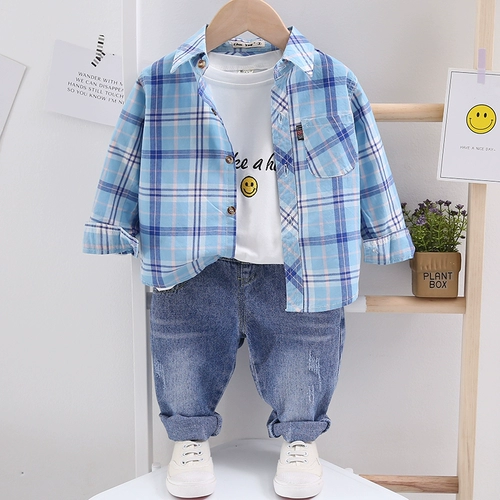 Осенняя тонкая хлопковая детская рубашка для мальчиков