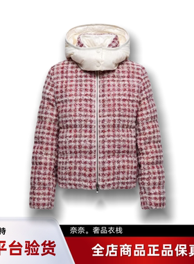 代购蒙口Andronne粗花呢小香风连帽短款羽绒服女款外套