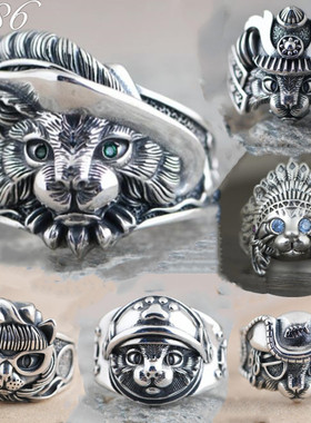 纯银各种猫纯银戒指卡通可爱