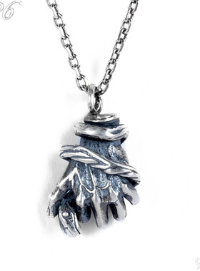 纯银复古骷髅项链撒旦挂件吊坠