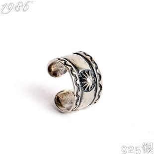 925纯银耳夹原创印第安太阳神耳骨夹无耳洞黑暗系复古泰银耳环潮