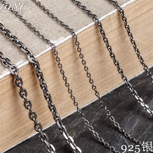 s925纯银太角链项链复古做旧款 60cm长简约十字链条男女锁骨链