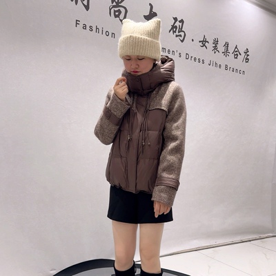 9232芮娜依莲初冬新品拼接设计磁吸扣洋气羽绒服外套加大码女装