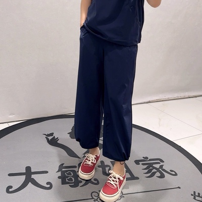 3052B女权贵族夏款新品松紧腰底边可抽绳简约百搭休闲裤加大码