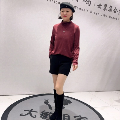 1107芮娜依莲初冬新品天丝羊毛面料亮钻高档洋气打底衫加大码女装