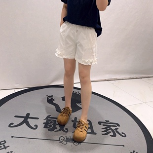 31191女权夏款新品松紧腰木耳边简约百搭显瘦短裤加大码女裤