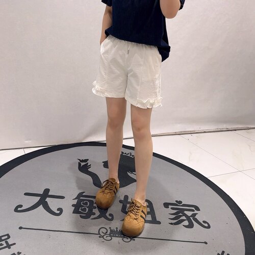 31191女权贵族夏款新品松紧腰木耳边简约百搭显瘦短裤加大码女裤