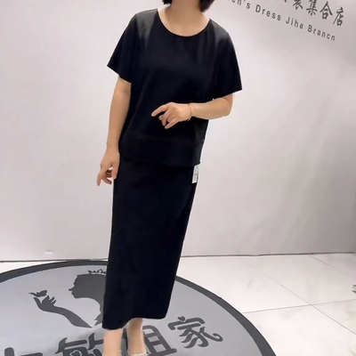 3696女权贵族夏款极简风大气后面装饰扣开叉遮肉显瘦连衣裙加大码