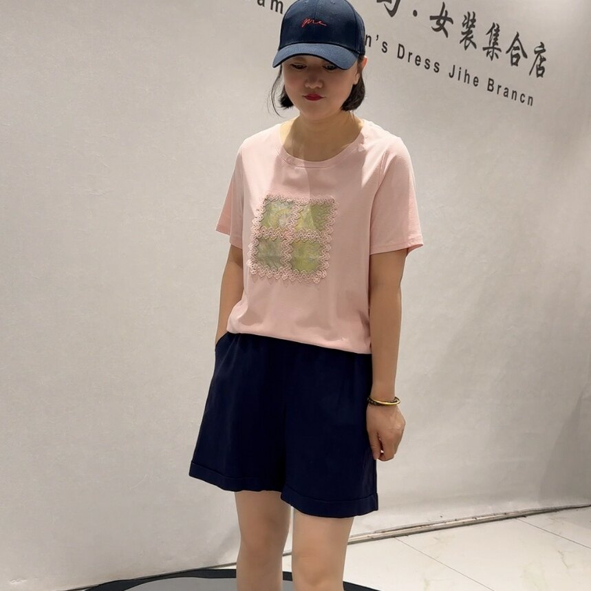 5013芮娜依莲夏款新品设计感图案简约时尚百搭减龄衫加大码女装