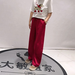 1583女权贵族春款新品底部可抽绳时尚洋气百搭弯刀垮裤加大码女装