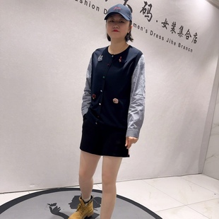 袖 针织拼接衬衫 洋气套头减龄衫 加大码 1601芮娜依莲春款 女装 新品