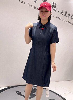 3282女权贵族初夏新品天丝牛仔面料侧边拉链两侧带兜连衣裙加大码