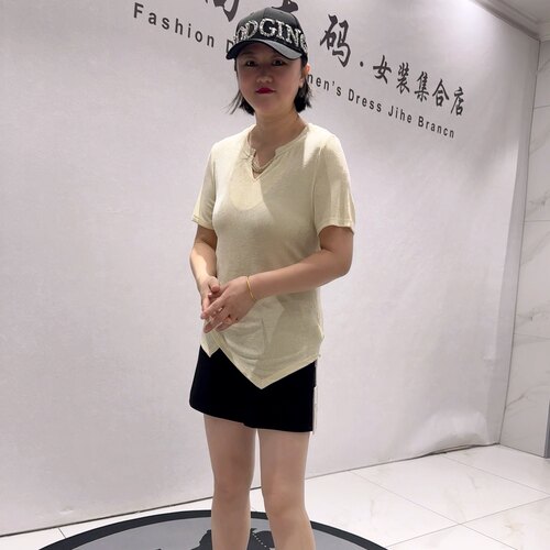 3023女权贵族初夏新品女人味设计感衣领气质短袖上衣加大码女装