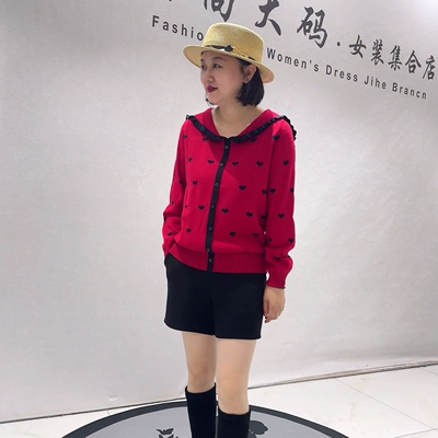 5207芮娜依莲秋款新品爱心图案针织面料百搭套头减龄衫加大码女装
