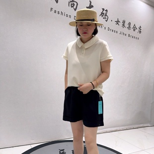 3382蓝鲸之吻夏款新品简洁大方翻领百搭显瘦上衣气质衫加大码女装