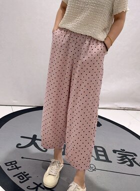 5171芮娜依莲夏款新品松紧腰波点图案百搭显瘦休闲裤加大码女裤
