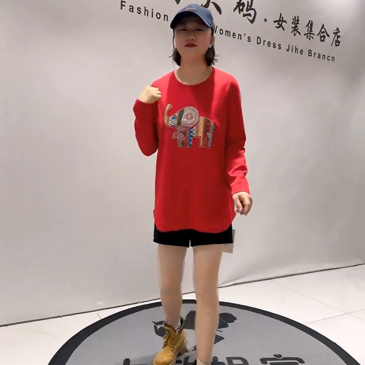 1551女权贵族年货春款新品重工动物图案弧形百搭减龄衫加大码女装