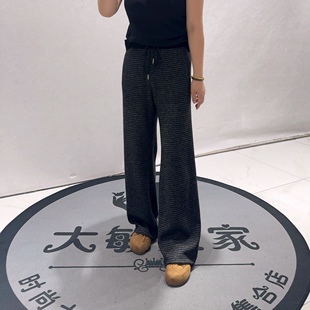 76页80717秋款新品松紧腰舒适百搭显瘦条纹拖地休闲裤加大码女裤