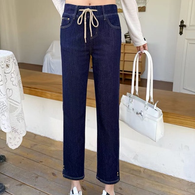 8887柏菲蒂2026初夏新品松紧腰简洁显瘦休闲百搭烟管裤加大码女裤