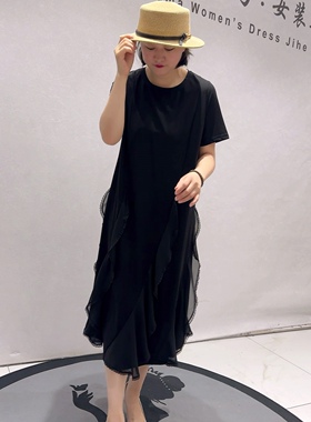 8136芮娜依莲夏款新品设计感时尚洋气单层简洁连衣裙加大码女装