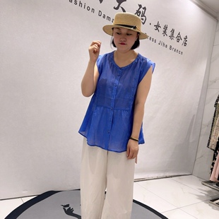 5152芮娜依莲夏款新品简洁大方舒适透气百搭无袖上衣加大码女装