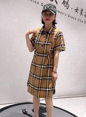 3375女权贵族初夏新品两侧可抽绳polo领休闲风连衣裙加大码女装