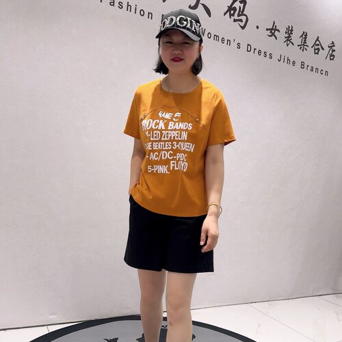 3403蓝鲸之吻夏款新品字母图案潮牌减龄短袖上衣T恤衫加大码女装