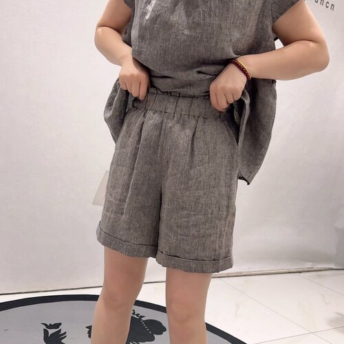 26386天骄一生水初夏新品亚麻面料简约百搭休闲短裤加大码女裤