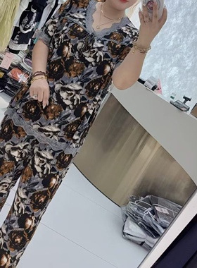 9237芮娜依莲夏款新品蕾丝拼接上衣搭配舒适休闲裤家居服两件套