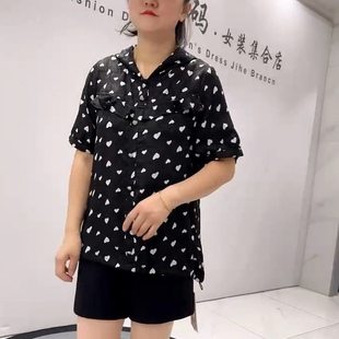 襯衣大碼 女權(quán)貴族3122夏季 女人味雪紡愛心波點(diǎn)短袖 女裝 新款 上衣